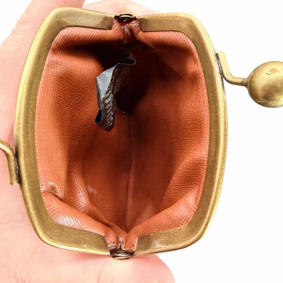 Fossil Metallic Leather Kiss Lock Coin Purse Wallet Brass Frame - Picture 9 of 12